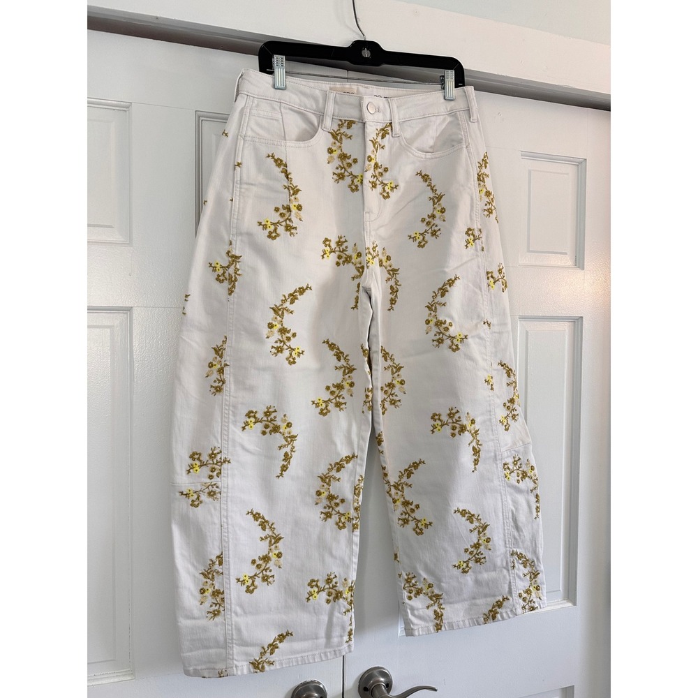 Pilcro Heritage Curve Mid-Rise Tapered Barrel Jeans White Floral Embroidered 8 - Picture 4 of 8